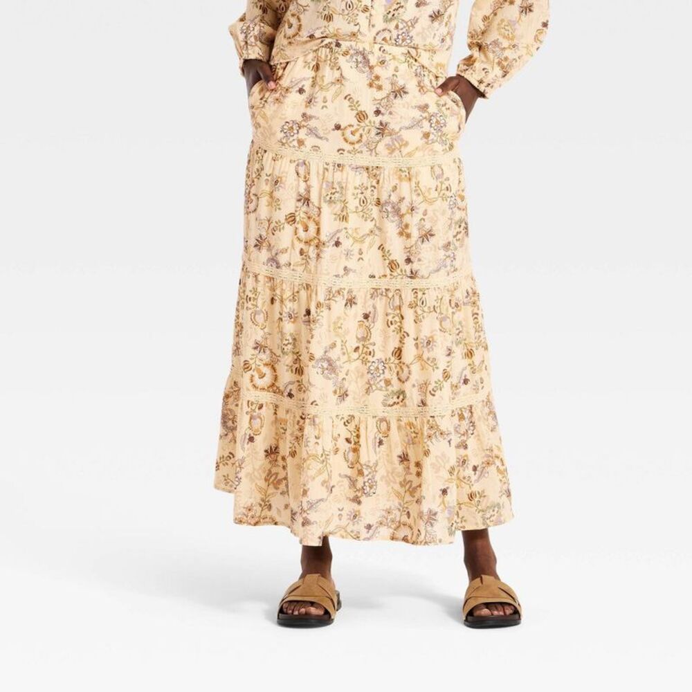 Women's Lace Maxi Pull On Skirt - Universal Thread Cream Floral L